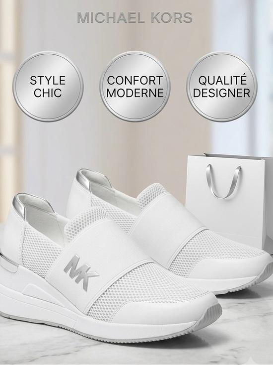 Michael Kors Shoes - Michael Kors Felix Slip On Sneakers Womens 7 White Silver Mesh Logo Excellent